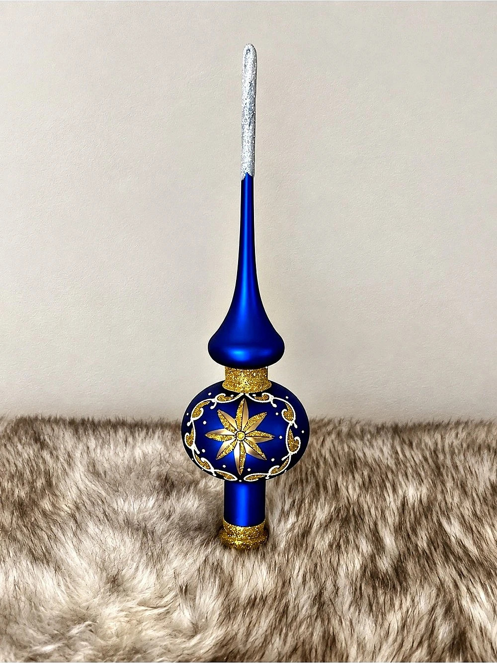 IOPiTA Hand Blown Glass Christmas Tree Topper Blue Gold 11” Ukraine